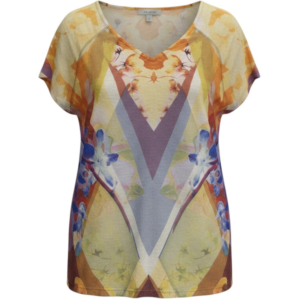 Energe World Wear Women Medium Floral Geometric‎ V-Neck Short Sleeve Top Multi